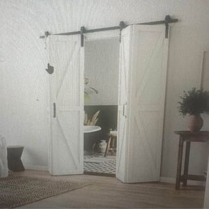 Modern k shape design wood bifold barn door with hardware kit